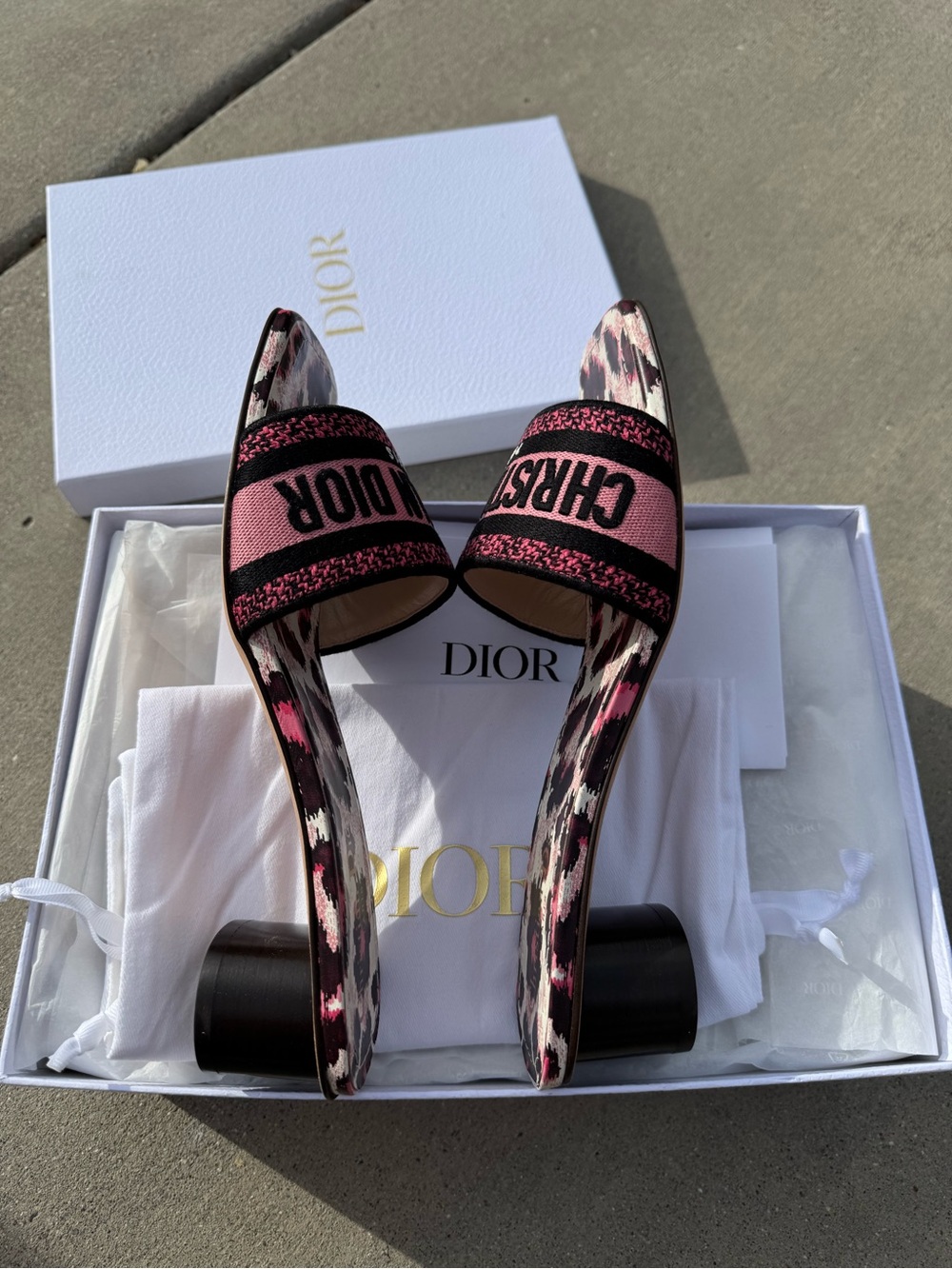 NIB Dior Dway Heeled Slide Sandals – Mizza Leopard Dark Ruby, Size 39.5 - Picture 6 of 8